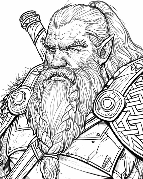 Lord of the Rings coloring page of Dáin Ironfoot the dwarf