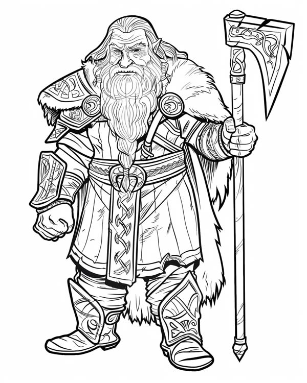 Lord of the Rings coloring page of Gimli the dwarf