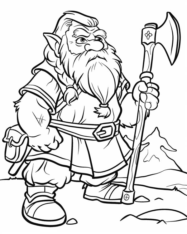 easy Lord of the Rings coloring page of Gimli the dwarf