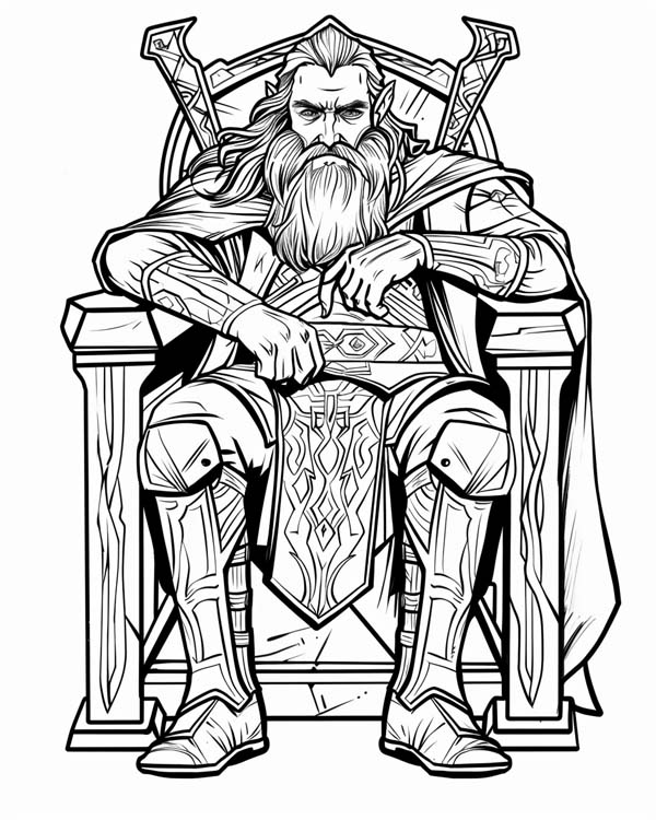 Lord of the Rings coloring page of King Thorin the dwarf