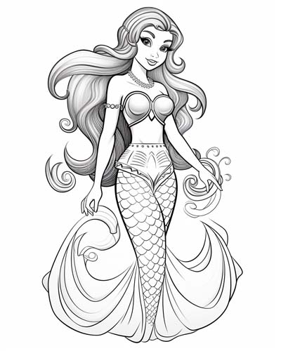 coloring page of a friendly mermaid 