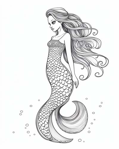 coloring page of a mermaid