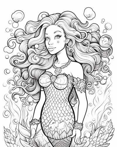 coloring page of a Neverland mermaid 