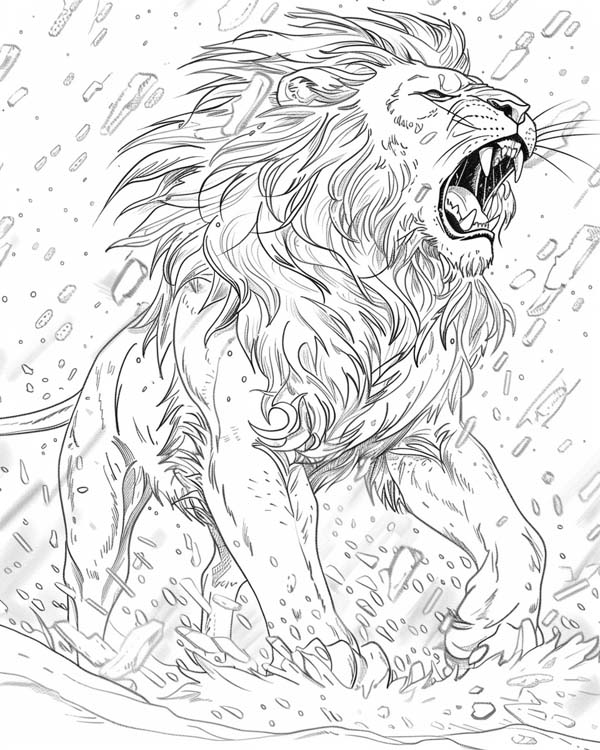 Narnia coloring page of Aslan roaring