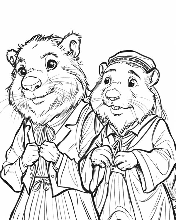 Narnia coloring page of Mr and Mrs Beaver