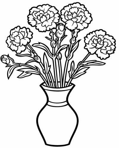 carnations in a vase  coloring page