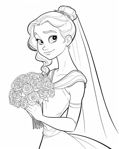 bride with a carnation bouquet coloring page