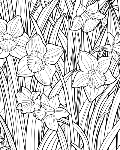 daffodils with bold lines coloring page