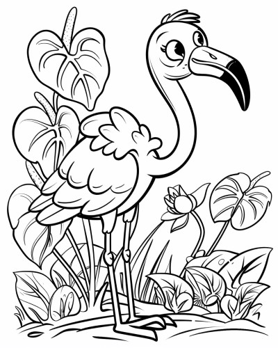 coloring page of a flamingo and a flamingo-lily