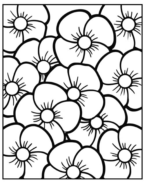 all over coloring page of poppies with bold lines