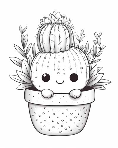 cartoon cactus coloring page
