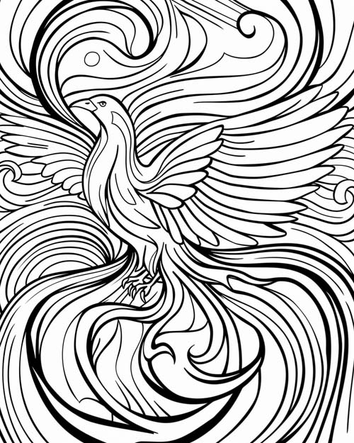 graphic coloring page of the firebird