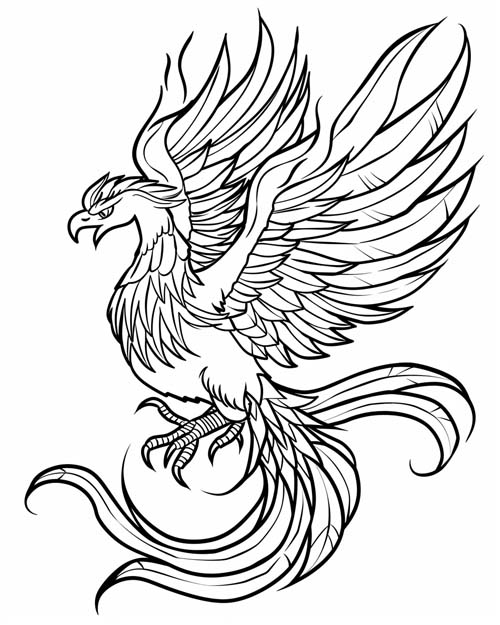 European folklore coloring page of the firebird