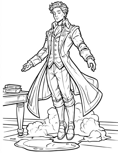 Classic coloring page of a ghost renewing a bloodstain on the floor
