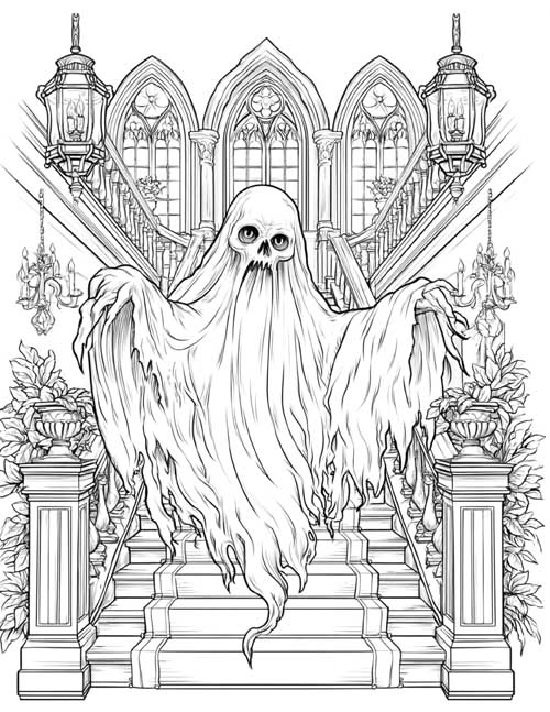 Coloring page of a ghost dressed up like a ghost