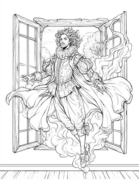 Coloring page of a ghostly hand touching a windowsill