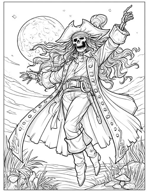 detailed coloring page a skeleton pirate