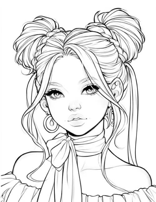 Coloring page of the girl with the yellow ribbon