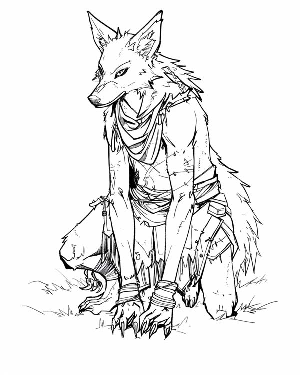 Native American folklore coloring page of coyote the trickster