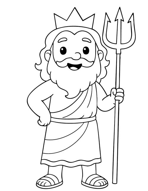 easy preschool coloring page of Poseidon