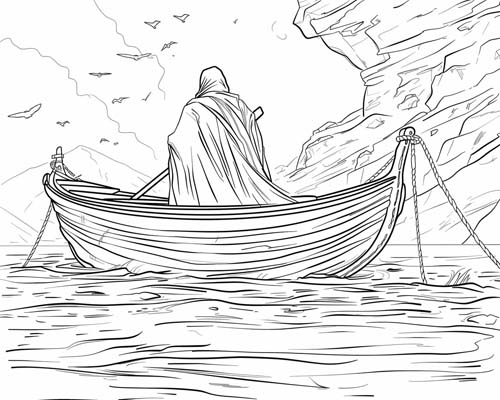 Greek mythology coloring page of the Ferry over the river Styx