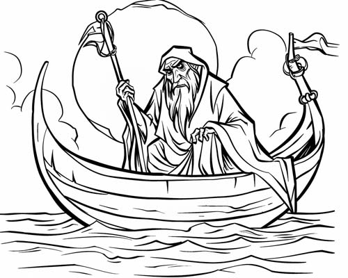 Greek mythology coloring page of the Ferry over the river Styx