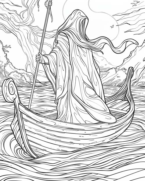Greek mythology coloring page of the Ferry over the river Styx