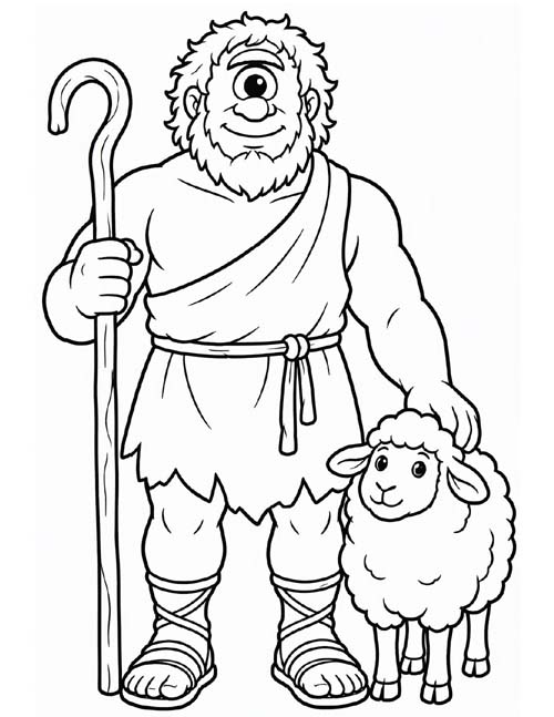 Greek mythology coloring page of Polyphemus