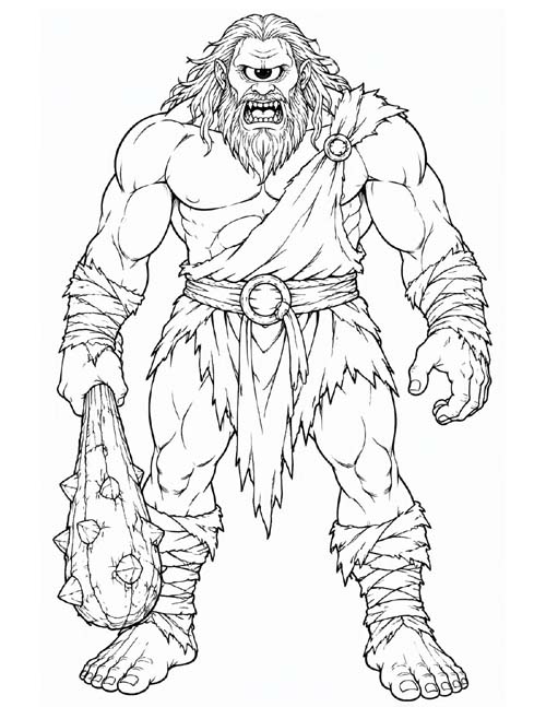 detailed Greek mythology coloring page of the Cyclops