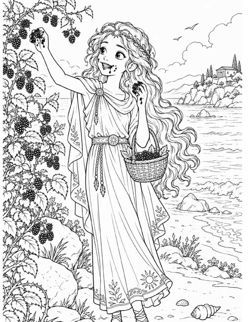 Coloring page of Circe enjoys exploring her island