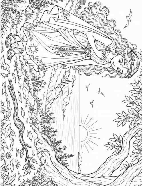 Coloring page of Circe finding a branch