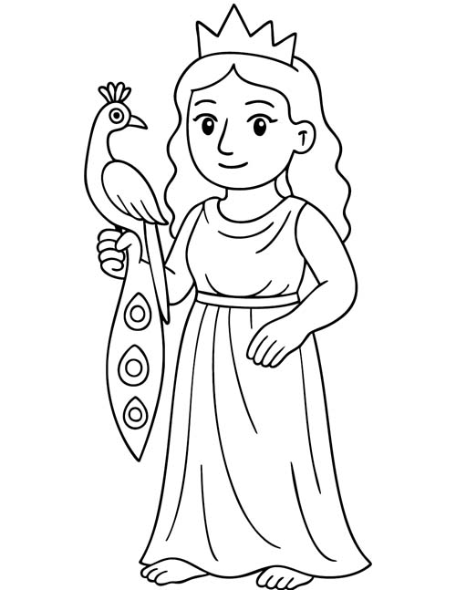 simple coloring page of Hera, queen of the gods