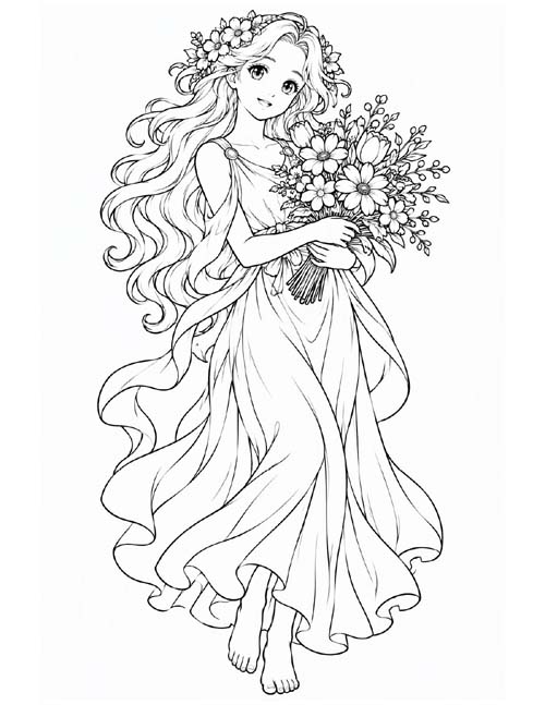 coloring page of Thallo, Greek goddess of flowers and spring growth