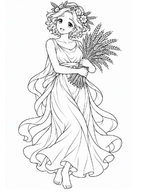 coloring page of Auxo, Greek goddess of wheat and summer abundance