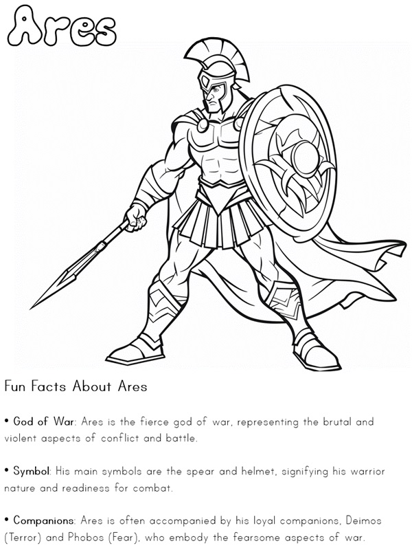 coloring page of Ares with information