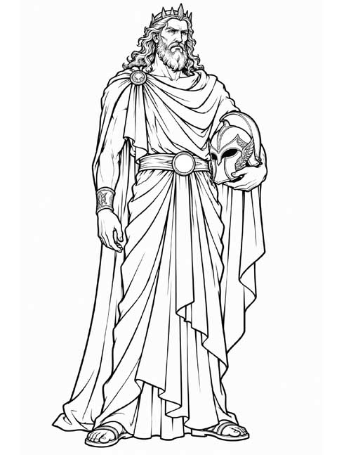 detailed coloring page of the dignified Roman god Pluto