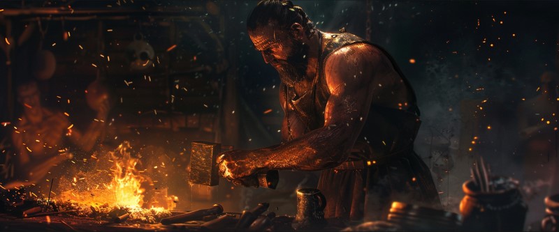 Hephaestus working in the forge