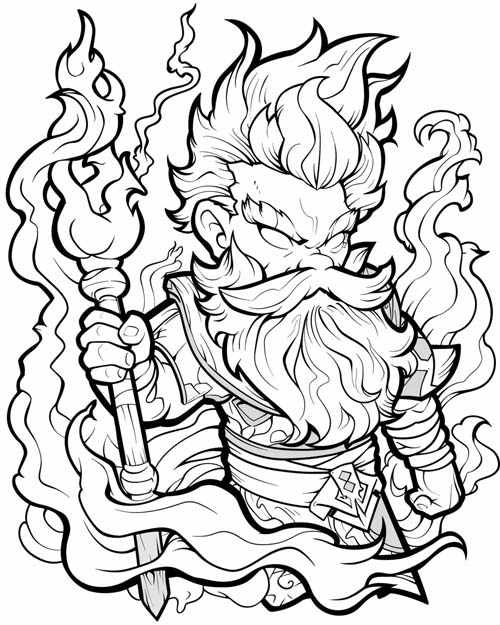 graphic coloring page of Hephasteus god of fire