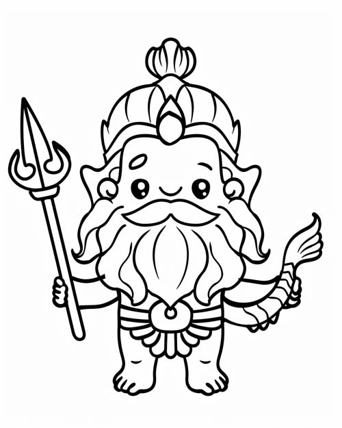 cartoon coloring page of Poseidon