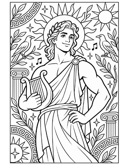 adult or teen doodle coloring page of Apollo