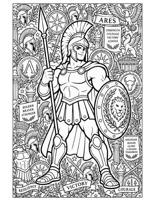 adult or teen doodle coloring page of Ares