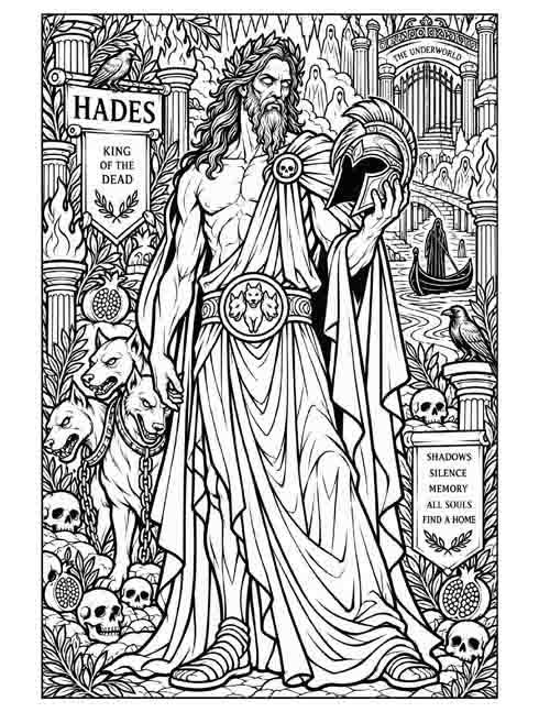 adult or teen doodle coloring page of Hades