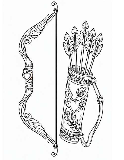 Greek mythology coloring page of Eros' bow and arrow