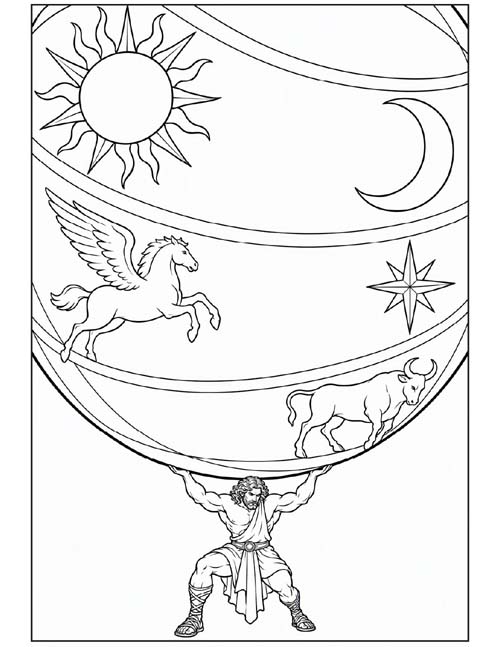 coloring page of Herakles holding up the sky