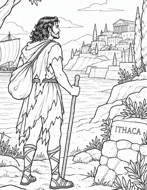 coloring page of Odysseus returns to Ithaca