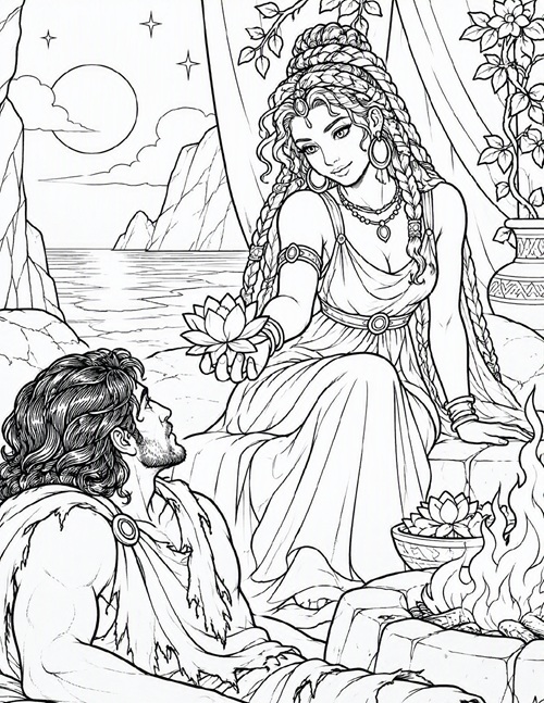 coloring page of Odysseus and the Lotus Eaters