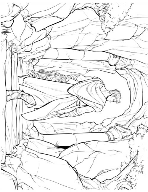 coloring page of Theseus entering the labrynth
