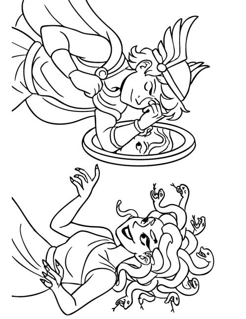 Greek mythology coloring page of Perseus and Medusa