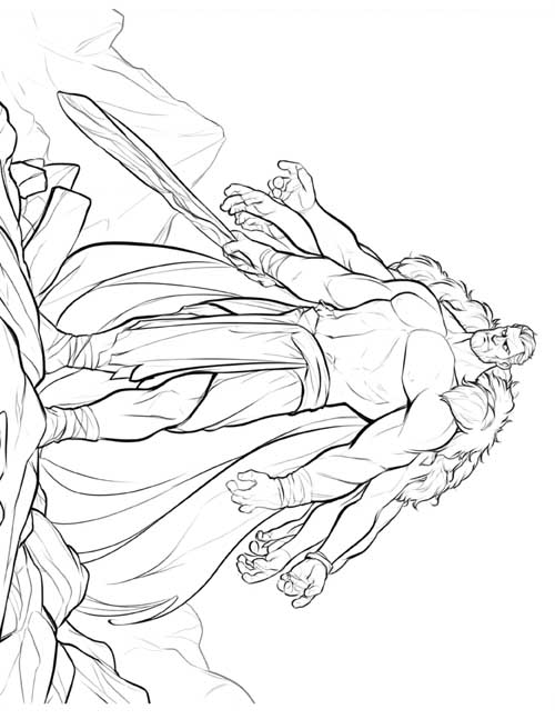 sketch coloring page of giant with many arms