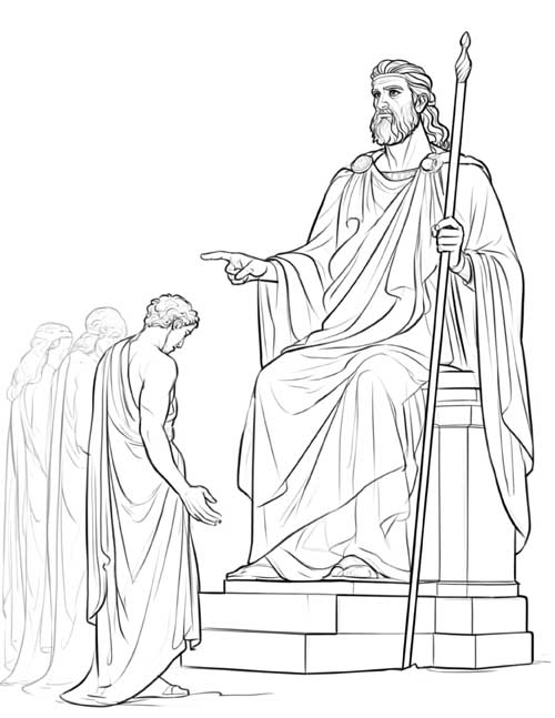 Greek Underworld coloring page - Minos judging souls
